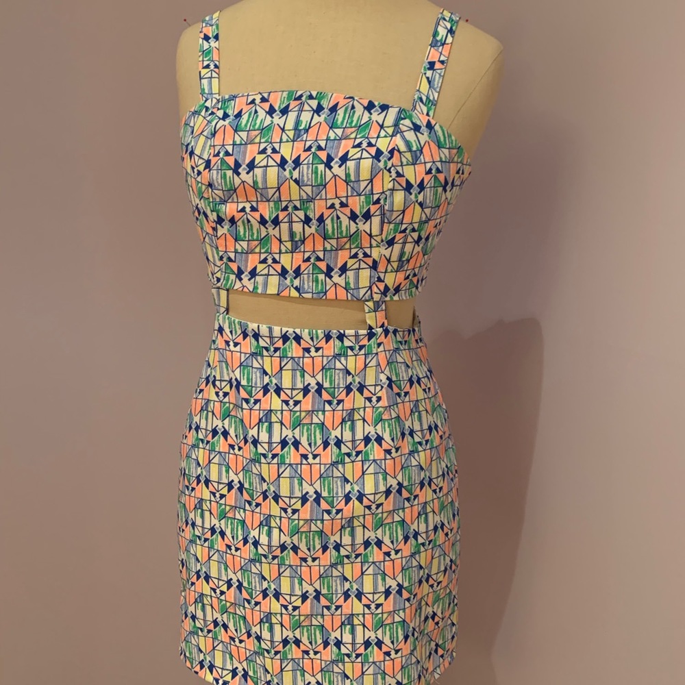 LF neon geometric print mini dress